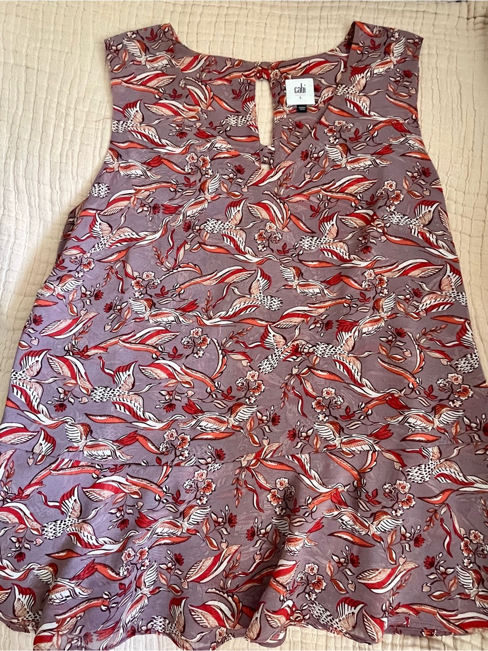 Boho Cabi Sleeveless Floral Print Top in Mauve and Red